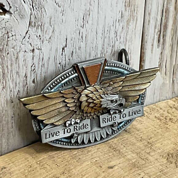 1996 Bergamot Biker Live to Ride Ride To Live Belt Buckle Mens Eagle Motorcycle - Picture 3 of 7